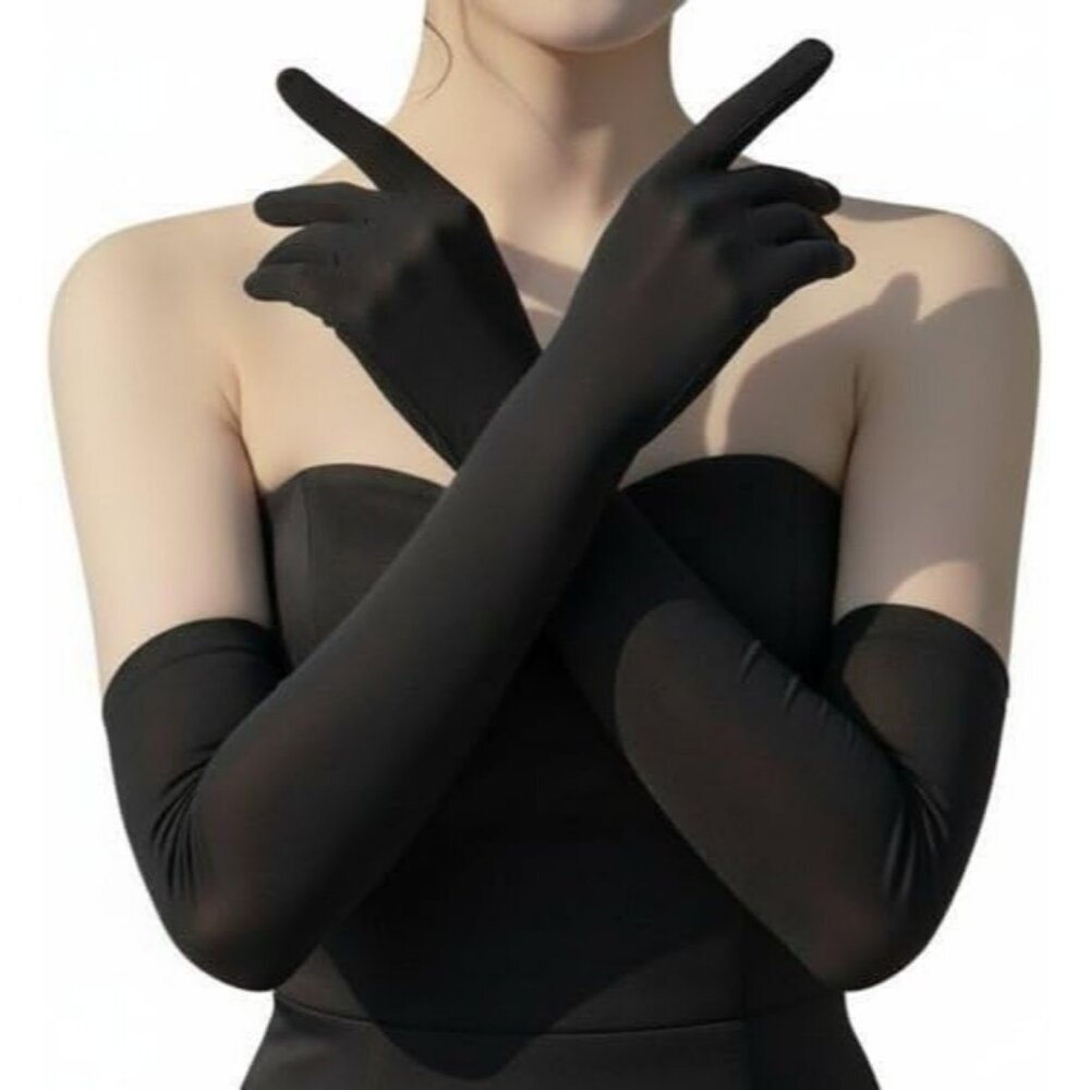 Women's Black Tight Spandex Long Elbow Gloves Cosplay Party Proms Costume